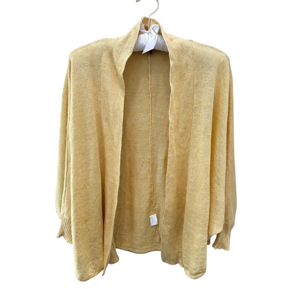 EILEEN FISHER | 100% Linen Open Front Cardigan Yellow Lightweight Sweater | XS